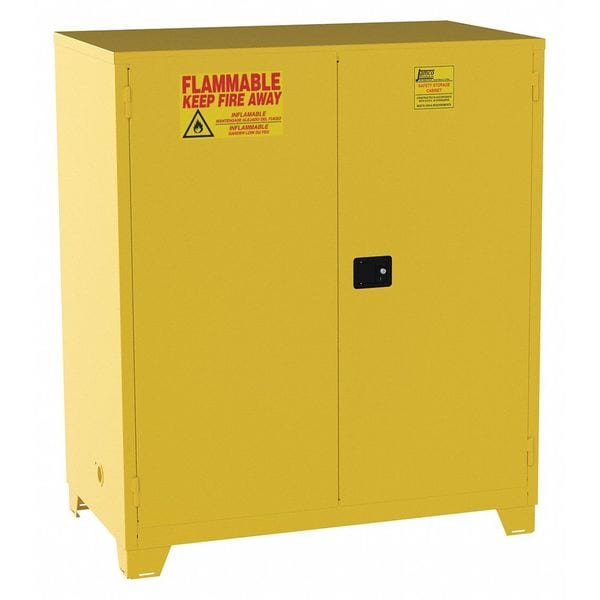 Jamco Flammables Safety Cabinet, 120 gal, 2 Shelves, Steel, 59 in W x 70 in H x 34 in D, Yellow - FM120YP