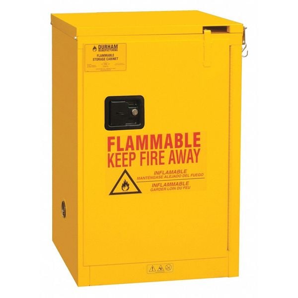 Durham Mfg Flammables Safety Cabinet, 12 gal, 1 Shelves, Steel, 23 in W x 36 1/2 in H x 18 in D, Yellow - 1012S-50