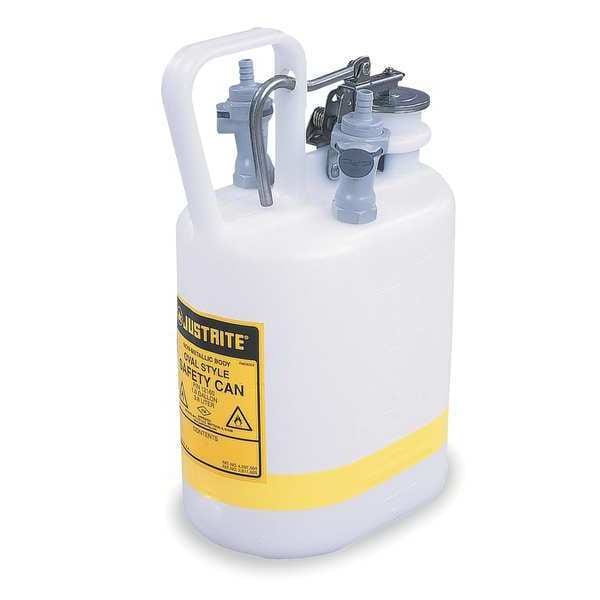 Justrite HPLC Waste Can, Polyethylene, Polypropylene, 1 gal, White, 7 3/4 in Dia., Solvents - 12160