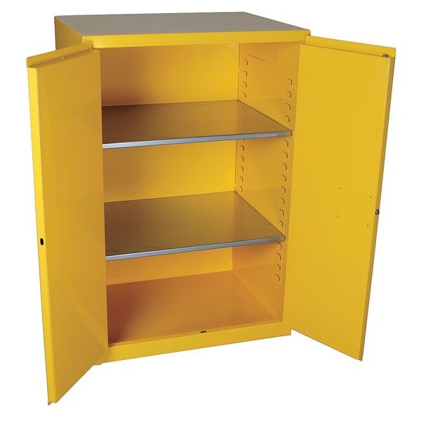 Jamco Flammables Safety Cabinet, 90 gal, 2 Shelves, Steel, 43 in W x 65 in H x 34 in D, Yellow - BS90YP