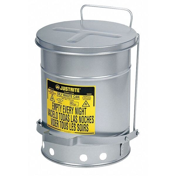 Justrite Oily Waste Can, 21 Gal., Steel, Silver - 09704