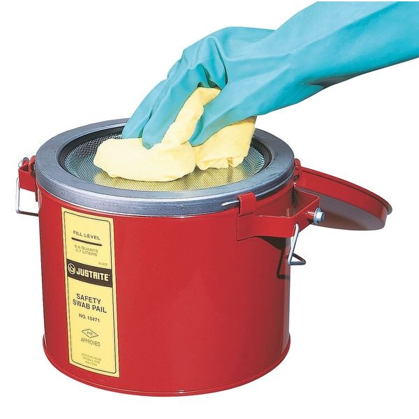 Justrite Swab Pail, 6 Qt., Steel, Red - 10471