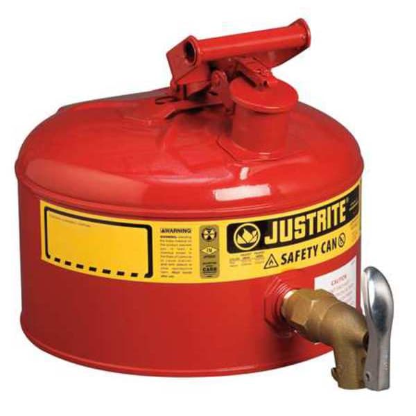 Justrite Safety Can, Galvanized Steel, 2.5 gal, Red, 11 3/4 in Dia., Flammables - 7225150
