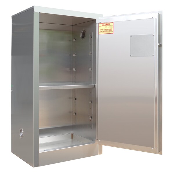 Securall Stainless Steel Flammable Storage, 16 gal, 1 Shelves, Stainless Steel, 24 in W x 44 in H x 18 in D - A110-SS