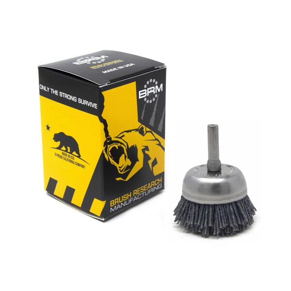 Brush Research Manufacturing BNH16AY80SC 1.750" Small Dia. Cup Brush, 80 Grit Silicon Carbide, .250" Shank Dia., .500" Trim - BNH16AY80SC