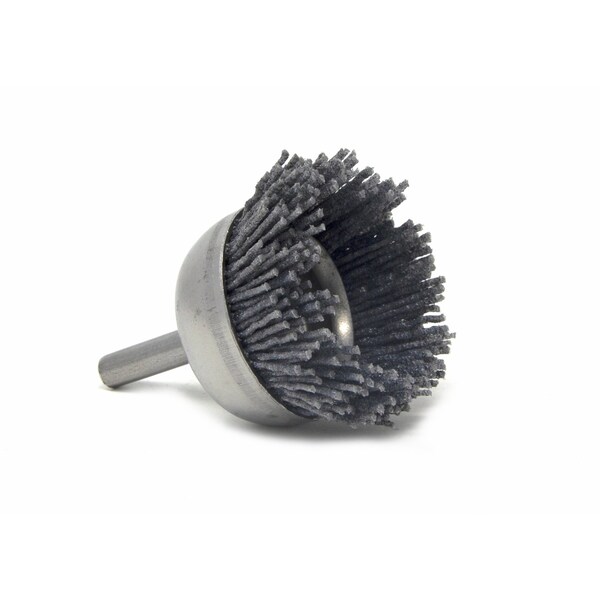 Brush Research Manufacturing BNH16AY80SC 1.750" Small Dia. Cup Brush, 80 Grit Silicon Carbide, .250" Shank Dia., .500" Trim - BNH16AY80SC