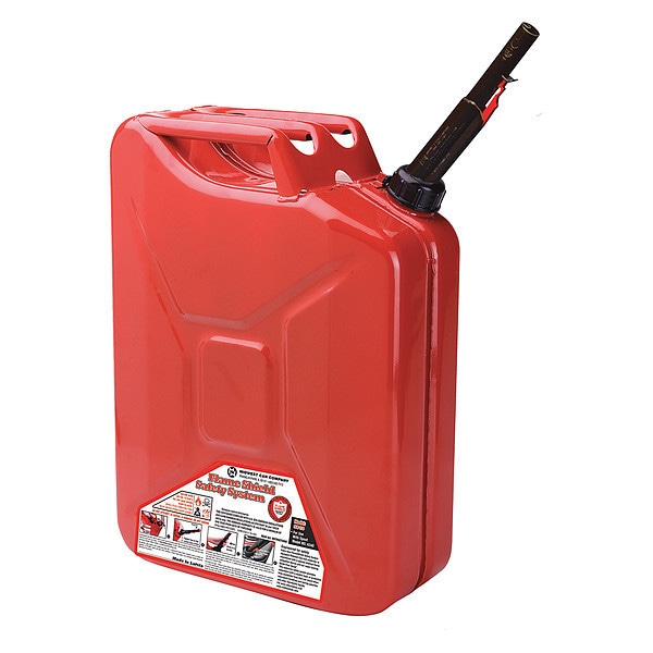 Flame Shield Gas Can, Steel, 5 gal, Red, Gasoline - 5810