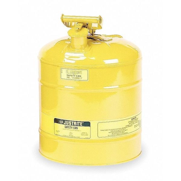 Justrite Safety Can, Steel, 5 gal, Yellow, 11 3/4 in Dia., Diesel - 7150200