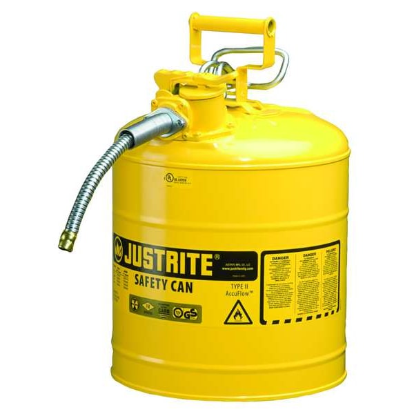 Justrite Safety Can, Steel, 5 gal, Yellow, 11 3/4 in Dia., Diesel - 7250220