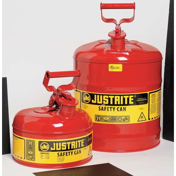 Justrite Safety Can, Steel, 1 gal, Red, 9 1/2 in Dia., Flammables - 7110100