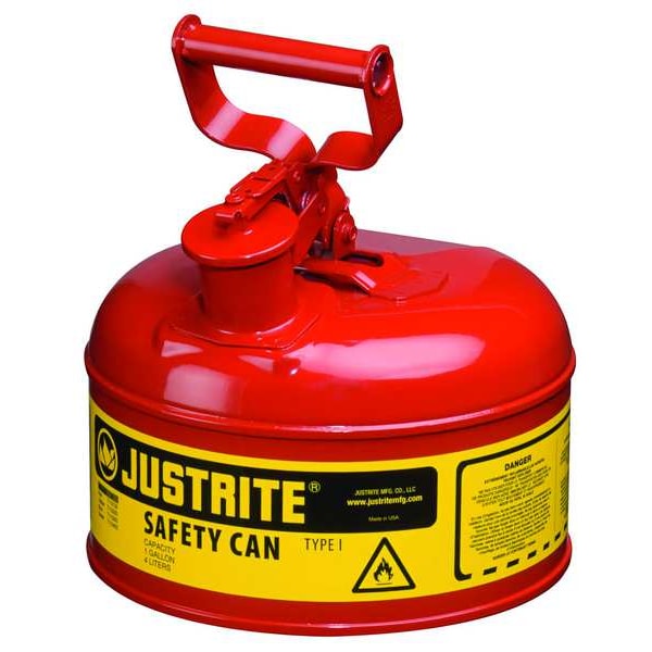 Justrite Safety Can, Steel, 1 gal, Red, 9 1/2 in Dia., Flammables - 7110100