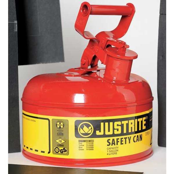 Justrite Safety Can, Steel, 1 gal, Red, 9 1/2 in Dia., Flammables - 7110100