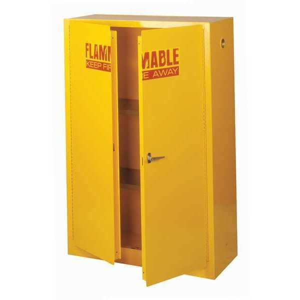 Sandusky Lee Flammables Safety Cabinet, 45 gal, 2 Shelves, Steel, 43 in W x 65 in H x 18 in D, Yellow - SC450F