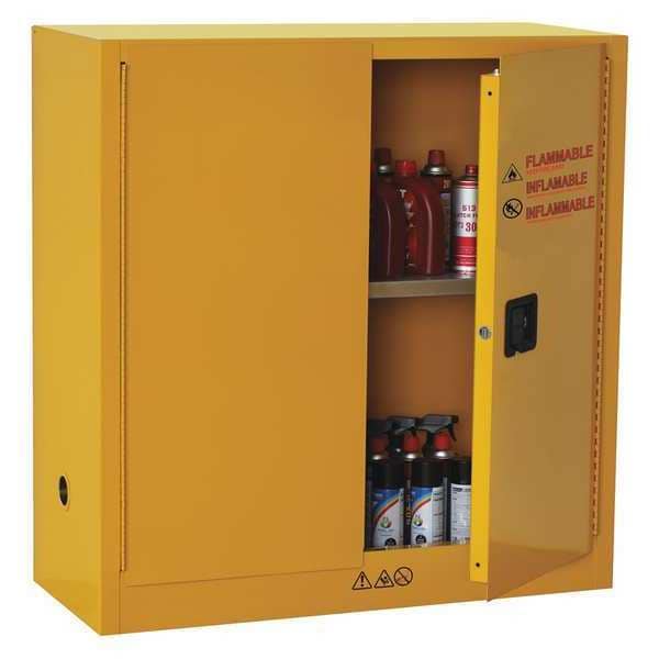 Condor Flammables Safety Cabinet, 30 gal, 1 Shelves, Steel, 43 in W x 45 1/2 in H x 18 in D, Yellow - 42X499