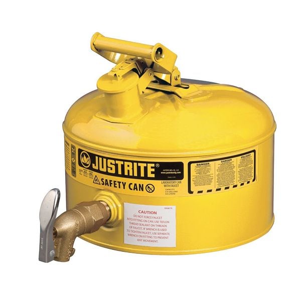 Justrite Safety Can, Steel, 2.5 gal, Yellow, 11 3/4 in Dia., Diesel - 7225250