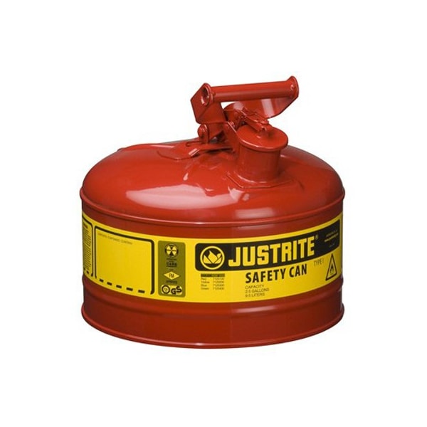 Justrite Safety Can, Steel, 2.5 gal, Red, 11 3/4 in Dia. - JT7125100