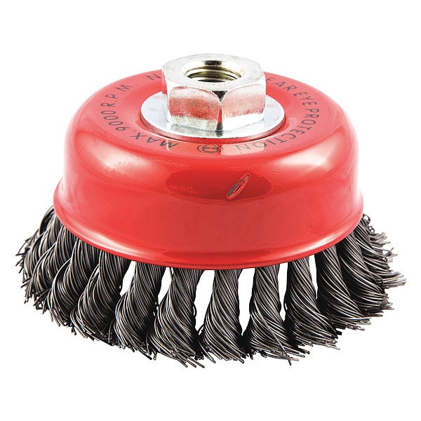 Zoro Select Standard Twist Knot Wire Cup Brush, Carbon Steel, 4 Brush Dia, 5/8"-11  Arbor Hole Size - 66252839103