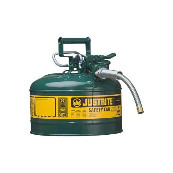 Justrite Safety Can, Steel, 2.5 gal, Green - 7225420