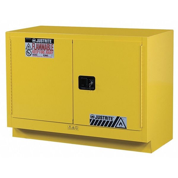 Justrite Flammables Safety Cabinet, 31 gal, 1 Shelves, Steel, 48 in W x 35-3/4" H x 21-5/8 in D, Yellow - 884800