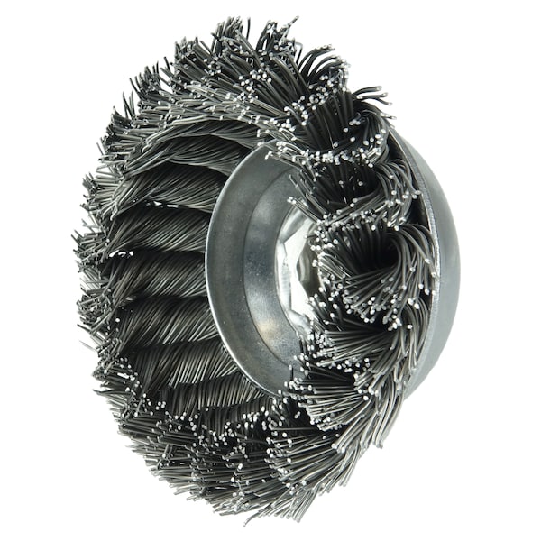 Weiler 3-1/2" Single Row Knot Wire Cup Brush .023" Steel Fill 5/8"-11 UNC Nut - 13156