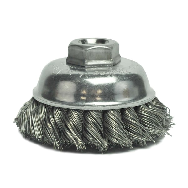 Weiler 3-1/2" Single Row Knot Wire Cup Brush .023" Steel Fill 5/8"-11 UNC Nut - 13156