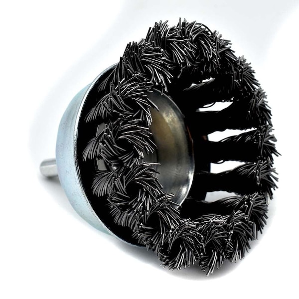 Superior Steel 3" Wire Cup Brush 1/4" Shank - Knotted Wire 4500 RPM - S1846