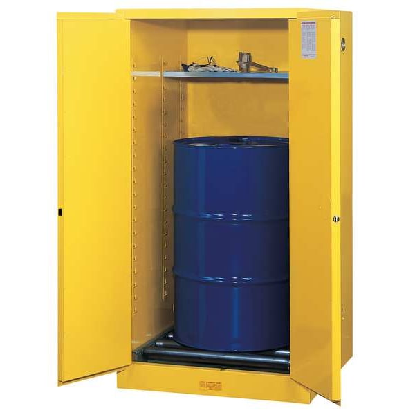 Justrite Flammables Safety Cabinet, 55 gal, 1 Shelves, Steel, 34 in W x 65 in H x 34 in D, Yellow - 896260