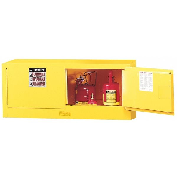Justrite Flammables Safety Cabinet, 55 gal, 1 Shelves, Steel, 34 in W x 65 in H x 34 in D, Yellow - 896260