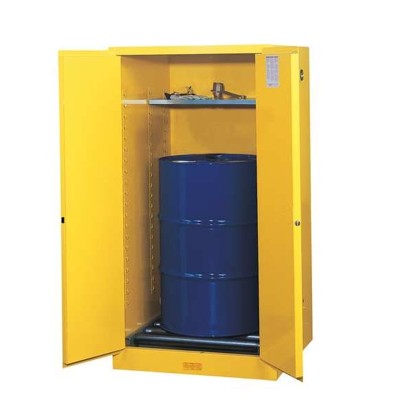 Justrite Flammables Safety Cabinet, 55 gal, 1 Shelves, Steel, 34 in W x 65 in H x 34 in D, Yellow - 896260