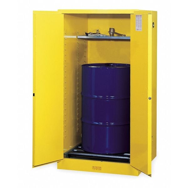 Justrite Flammables Safety Cabinet, 55 gal, 1 Shelves, Steel, 34 in W x 65 in H x 34 in D, Yellow - 896260