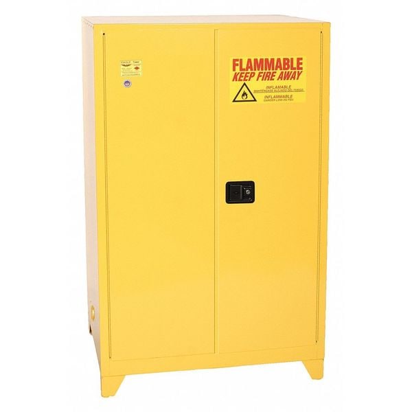 Eagle Mfg Flammables Safety Cabinet, 90 gal, 2 Shelves, Steel, 43 in W x 69 in H x 34 in D, Yellow - 1992XLEGS
