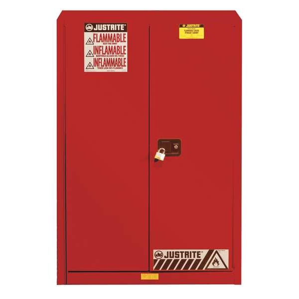 Justrite Flammables Safety Cabinet, 60 gal, 5 Shelves, Steel, 43 in W x 65 in H x 18 in D, Red - 894531