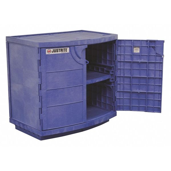 Justrite Corrosives Safety Cabinet, 23 gal, 1 Shelves, Polyethylene, 36 in W x 35 in H x 23 1/2 in D, Blue - 24180