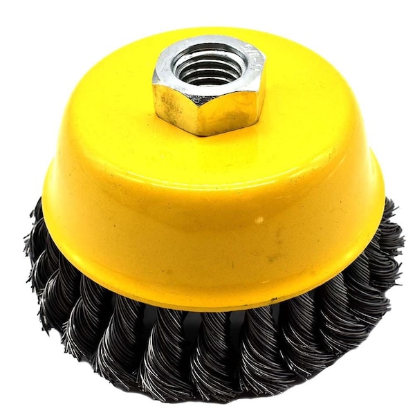 Superior Steel 4" Wire Cup Brush, 5/8-11 Thread - Knotted Wire 8500 RPM - S1829