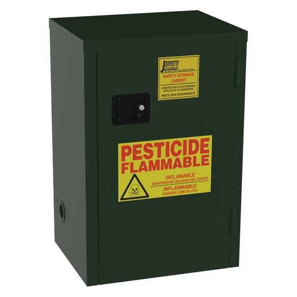 Jamco Pesticides Safety Cabinet, 12 gal, 1 Shelves, Steel, 23 in W x 35 in H x 18 in D, Green - FL12EP