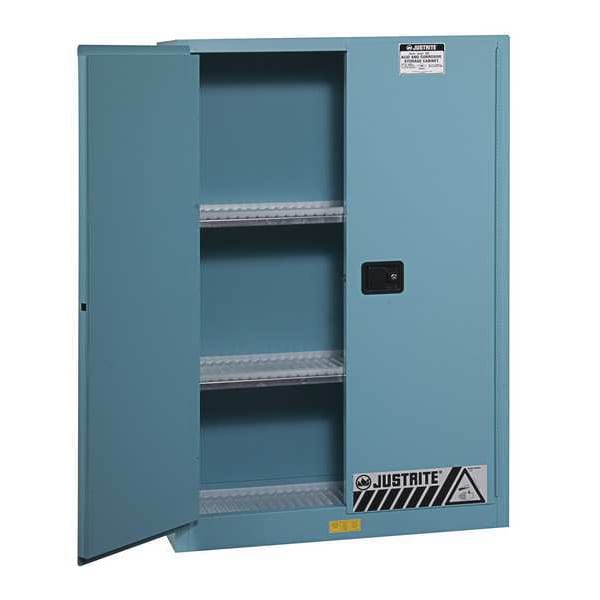 Justrite Corrosives Safety Cabinet, 45 gal, 2 Shelves, Steel, 43 in W x 65 in H x 18 in D, Blue - 894502