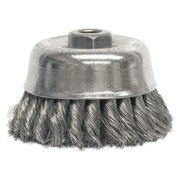 Weiler 4" Double Row Knot Wire Cup Brush .020" Steel Fill 5/8"-11 UNC Nut - 12766