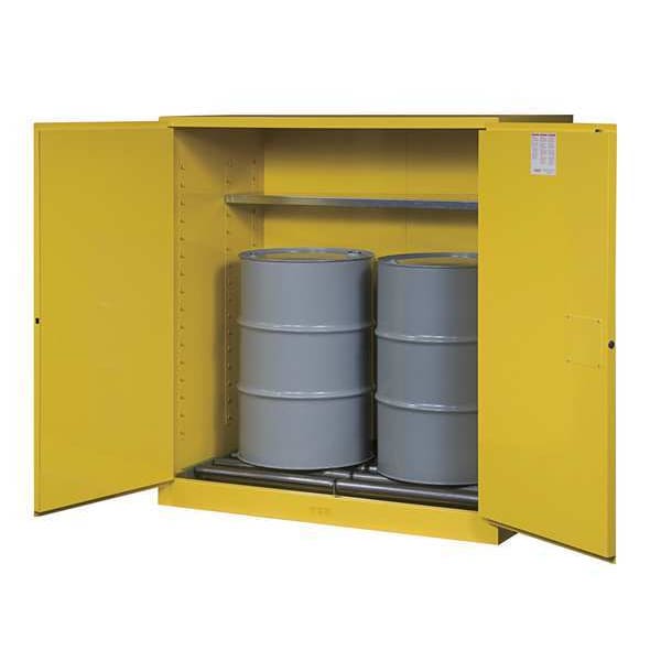 Justrite Flammables Safety Cabinet, 110 gal, 1 Shelves, Steel, 59 in W x 65 in H x 34 in D, Yellow - 899170