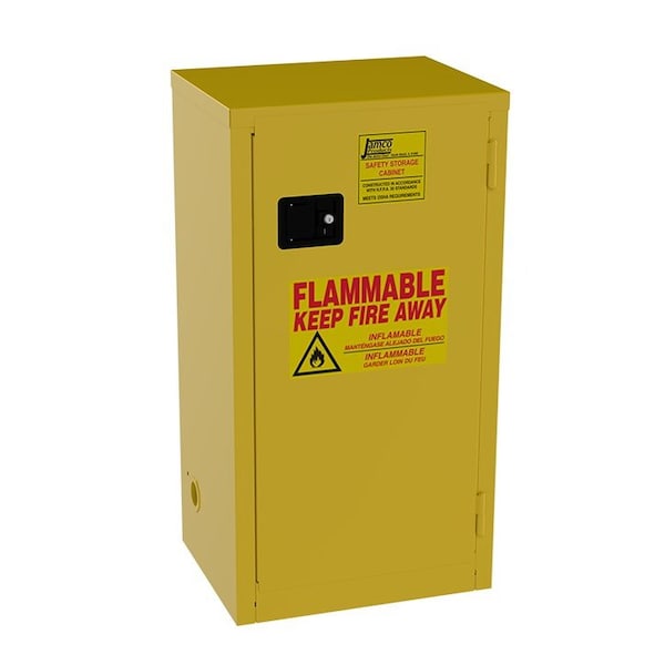 Jamco Flammables Safety Cabinet, 18 gal, 2 Shelves, Steel, 23 in W x 44 in H x 18 in D, Yellow - BA18YP