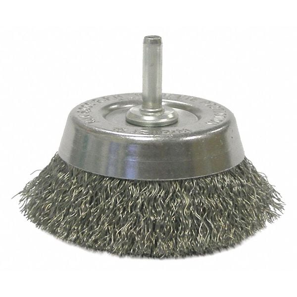 Weiler 2 3/4" Crimped Wire Utility Cup Brush .0118" Steel Fill 1/4" Stem - 14302