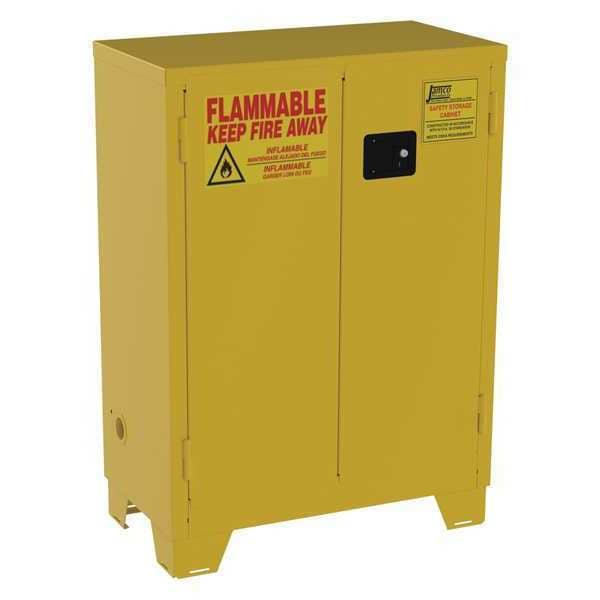 Jamco Flammables Safety Cabinet, 28 gal, 2 Shelves, Steel, 34 in W x 49 in H x 18 in D, Yellow - FS28YP