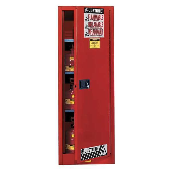Justrite Flammables Safety Cabinet, 22 gal, 3 Shelves, Steel, 23 1/4 in W x 65 in H x 18 in D, Red - 892221