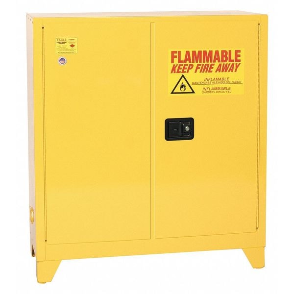 Eagle Mfg Flammables Safety Cabinet, 30 gal, 1 Shelves, Steel, 43 in W x 48 in H x 18 in D, Yellow - 3010XLEGS