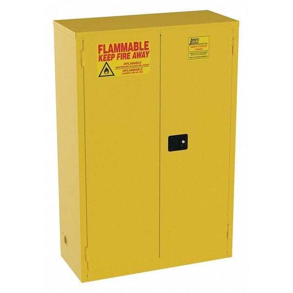 Jamco Flammables Safety Cabinet, 45 gal, 2 Shelves, Steel, 43 in W x 65 in H x 18 in D, Yellow - BS45YP