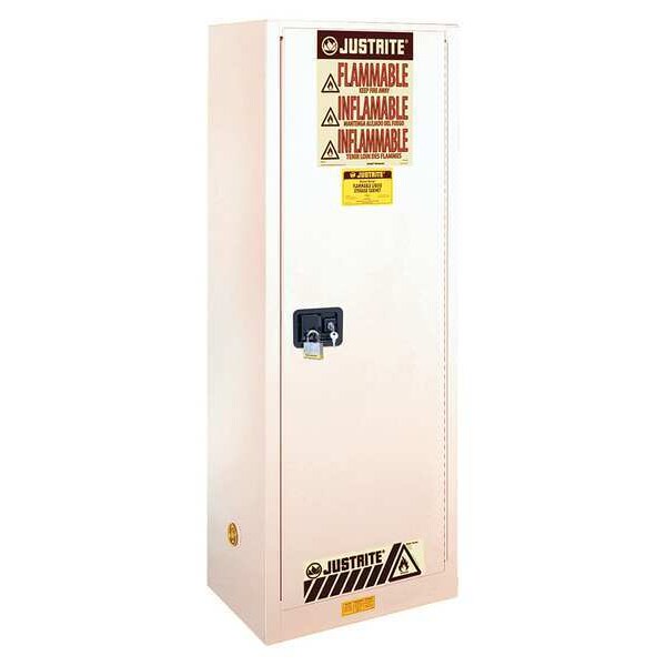 Justrite Flammables Safety Cabinet, 22 gal, 3 Shelves, Steel, 23 1/4 in W x 65 in H x 18 in D, White - 892225