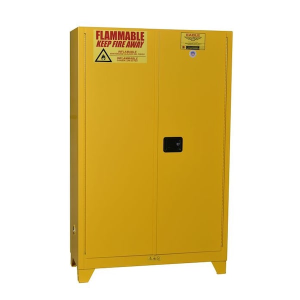 Eagle Mfg Flammables Safety Cabinet, 60 gal, 5 Shelves, Steel, 43 in W x 69 in H x 18 in D, Yellow - YPI47XLEGS