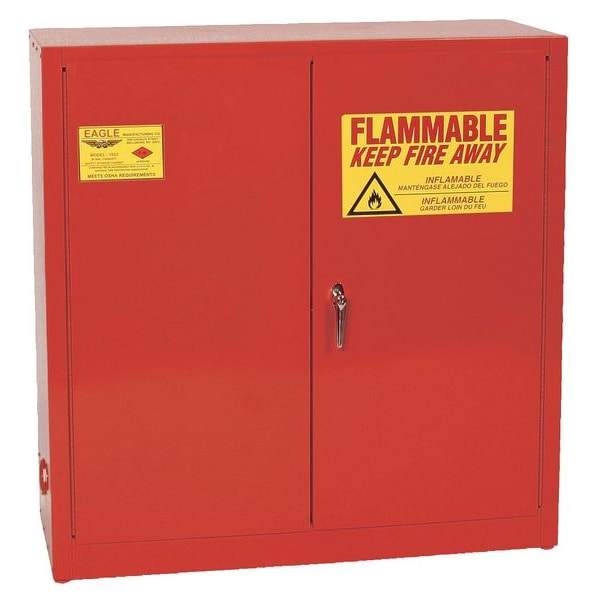 Eagle Mfg Flammables Safety Cabinet, 30 gal, 1 Shelves, Steel, 43 in W x 44 in H x 18 in D, Red - 1932XRED