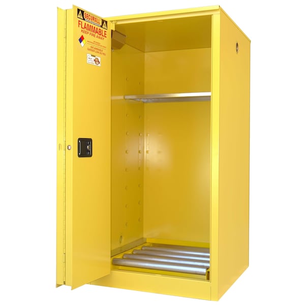 Securall 75 Gallon Flammable Drum Storage Cabinet, Self-Close, Self-Latch Sliding Door, Yellow - V275