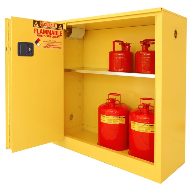 Securall 30 Gallon Flammable Storage Cabinet, Self-Close, Self-Latch Sliding Door, Yellow - A230