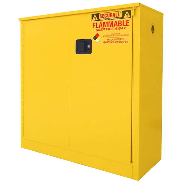 Securall 30 Gallon Flammable Storage Cabinet, Self-Close, Self-Latch Sliding Door, Yellow - A230